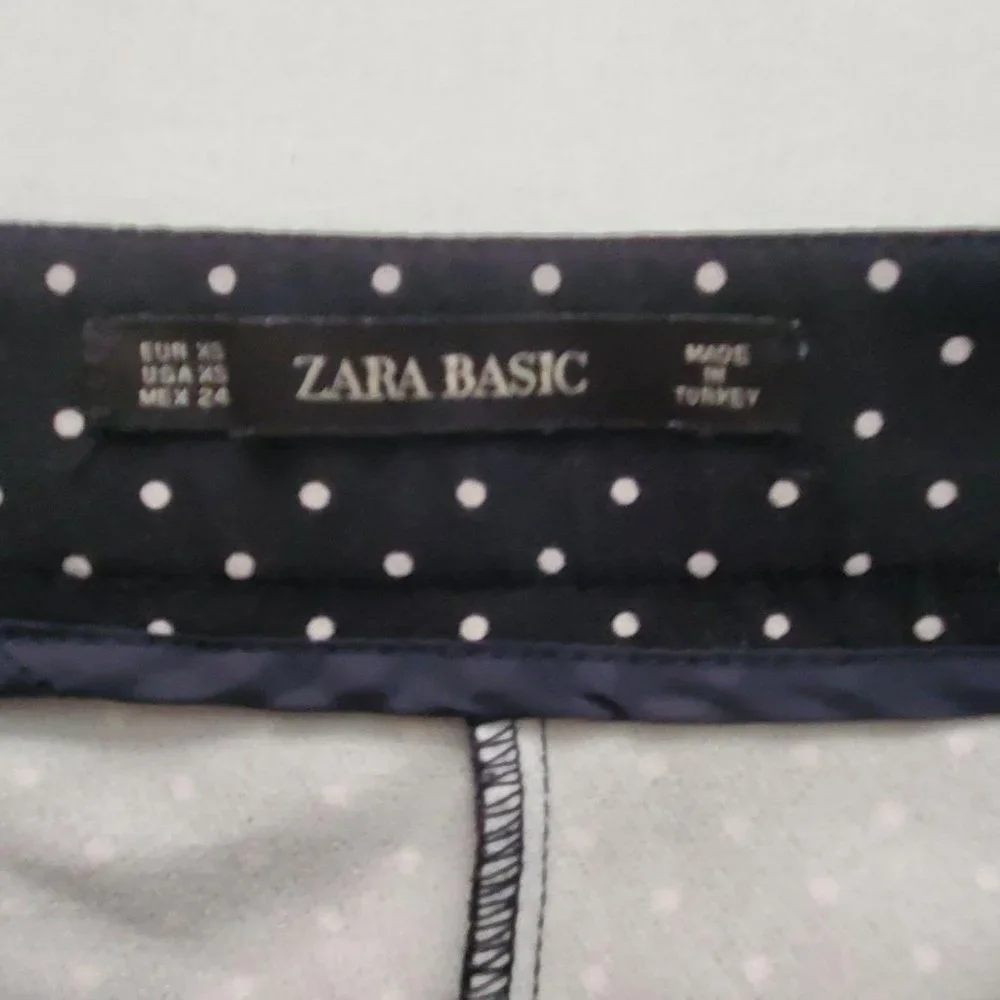 ZARA Basic Women's Polka Dot Striped Sides Flat Front Black Crop Pants Size XS - Picture 5 of 12